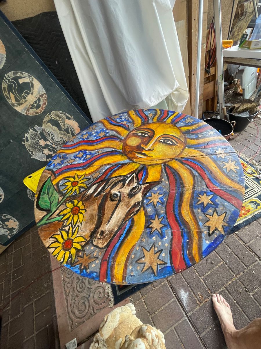 A very rare piece of Santa Fe history Rosalie Hoback painted table #10 original from the Pink Adobe Restaurant