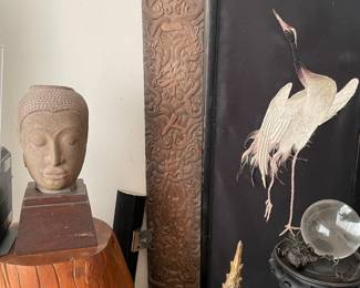 Huge12th century? Buddha Head Japanese embroidered screen