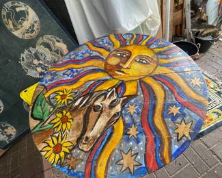 A very rare piece of Santa Fe history Rosalie Hoback painted table #10 original from the Pink Adobe Restaurant
