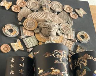 Pre-Colombian plaque from William Spratling and Chinese brush pots