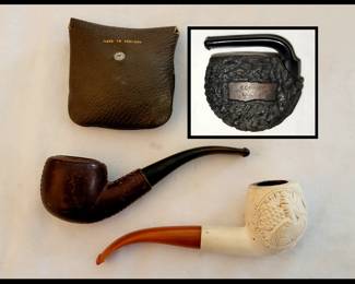 Compact Foldable Pipe Marked Conway, Made in London England and Leather and Meerschaum Pipes