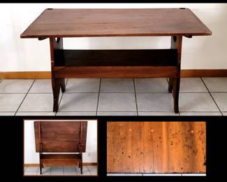 Antique Hutch Table Showing the Bench and Close Up of the Wood
