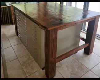 Large Artist's Flat File Cabinet and Large Wooden Work Table