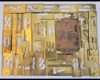 Stencil Set Marking; Brass Interlocking Letters; Complete Set of Letters and Numbers with Extras