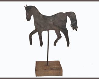 Old Primitive Metal Horse on Stand