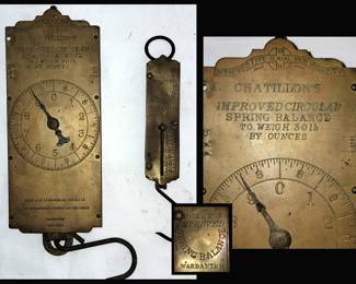 Antique Brass Scales including a Chatillons 30 Lb Scale