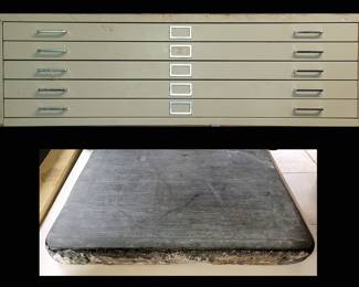 Large Metal Cabinet for large flat Items and Great Lithography Stone
