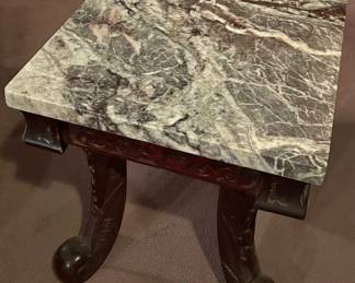 Marble Top & Mahogany Low Side End Small Table