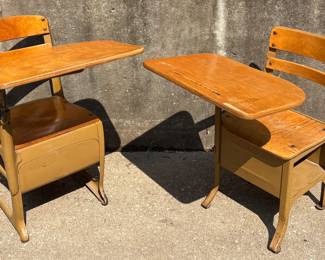 Vintage Metal & Wood School Desk Chairs