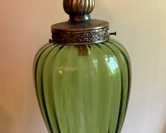 VTG MID CENTURY MODERN MOD 1960’s/1970’s GREEN OPTIC ART GLASS HANGING SWAG LAMP LIGHT
