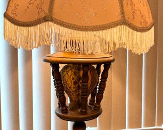 Vintage Amber Glass Bubble Beaded Globe Wood Lamp 