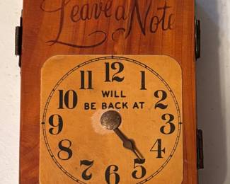 Vintage “Leave A Note” Small Wood Box w/ “Will Be Back At” Clock