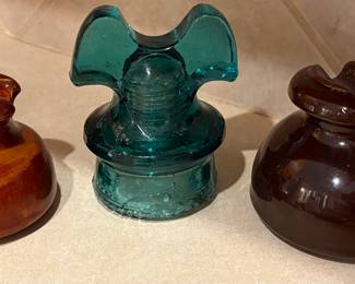 Vintage Antique Hemingray No. 60 Aqua Blue Glass Mickey Mouse Ears Insulator / Insulators