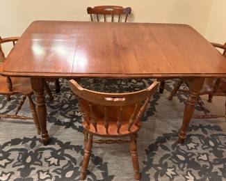 Sturdy Substantial Drop Leaf Wood Kitchen Table & Pub Chairs