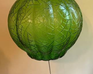 MCM Green Crackle Glass Swag Hanging Lamp