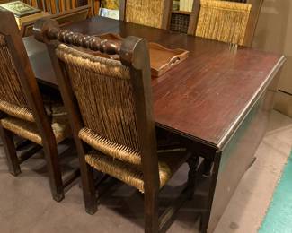 Drop Leaf Antique Dark Wood Tone Dining Table, Claw Foot w/ Extra Leaves