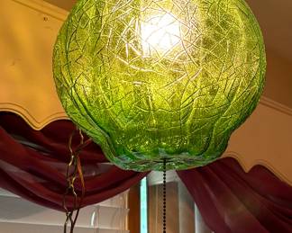MCM Green Crackle Glass Swag Hanging Lamp