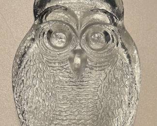 Vintage Blenko Art Glass Clear Crystal Owl Shape Bookend