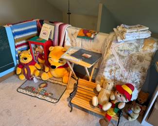 Winnie the Pooh collectibles, linens, snowglobes, plushies, books you name it. Ranges from 90s-Current, mostly current.
Many collectibles have original boxes
Nightlights
Lamps
Books
Beautiful bookends with boxes
Eye-catching collector's plates
Royal Doulton
AND MORE!!