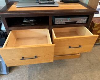 From Das Holz Haus in Tuscola, there are two similar contemporary cabinets/chests here that were custom and Amish-made. Both are stunning. Deep drawers! Furniture could not be of better quality and more solid than Amish. Chest is 45" wide x 21.5" deep x 35.5" tall