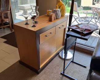 From Das Holz Haus in Tuscola, here is the second custom and Amish-made contemporary cabinet. Both are stunning. This cabinet is double-facing, but the functionality of the top two drawers can be switched if desired. Furniture could not be of better quality and more solid than Amish. Chest is 39" wide x 16" deep x 29" tall. Homeowners paid $1800 for this chest