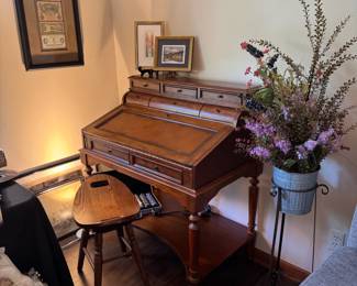 Nice piece of furniture! Folds out to desk, also has an electric component . Sturdy, lots of storage