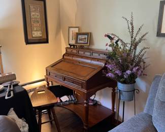 Nice piece of furniture! Folds out to desk, also has an electric component . Sturdy, lots of storage