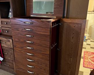 Also from Das Holz Haus in Tuscola, is a stunning custom jewelry armoire made from solid wood, built to last forever. Clients paid $4300 and it looks it! Must-see chest is 52" tall x 32" wide (with hardware on side) x 19" deep, see following pictures