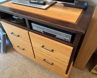 From Das Holz Haus in Tuscola, there are two similar contemporary cabinets/chests here that were custom and Amish-made. Both are stunning. Deep drawers! Furniture could not be of better quality and more solid than Amish. Chest is 45" wide x 21.5" deep x 35.5" tall