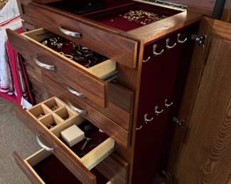Also from Das Holz Haus in Tuscola, is a stunning custom jewelry armoire made from solid wood, built to last forever. Clients paid $4300 and it looks it! Must-see chest is 52" tall x 32" wide (with hardware on side) x 19" deep, see following pictures