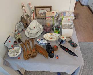 China serving pieces, African carved collectibles and more