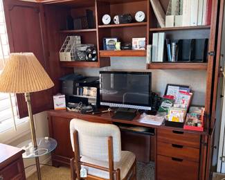 Sligh Office Hutch. Folding office Chair. Floor Lamp. HP Computer and other office supplies. HP Printer, Fax. Fellowes high capacity shredder.