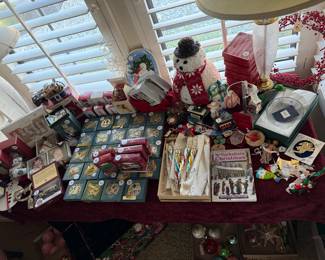 High End Christmas Ornaments including Lenox, Hallmark, Dept 56, Macy's and Vintage Glass Ornments, hand blown icicles. Pottery Barn Snowman. Beautifu Lamps.