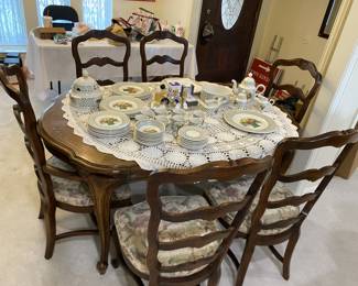 dining table w six chairs, china service for 10