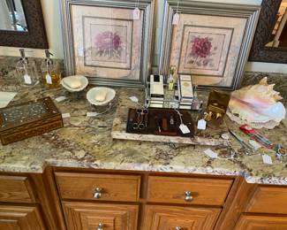 toiletries, framed prints