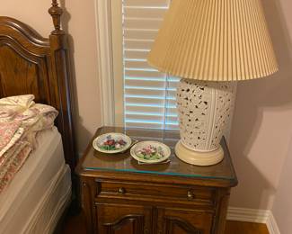 bedside table and lamp