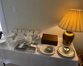dishware, flatware, lamp