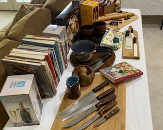 cutlery and board table, cookbooks