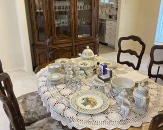 dining table w six chairs, china cabinet