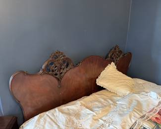 Antique mahogany headboard - part of 6 piece set - converted to Queen ( almost new mattress and box spring available)