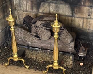 Brass andirons - basket and tools also available