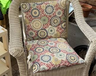Plastic wicker - needs small rewinding of wicker on leg - excellent condition