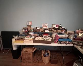 Old luggage, office items, photo albums
