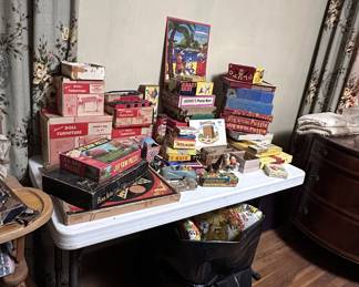 Old Puzzles, games, toys and dollhouse furniture