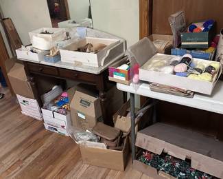 Old jewelry, yarn and crochet items