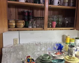 Old glassware, dishes and plates