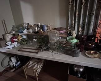 Crocks, vintage glassware, vacuum