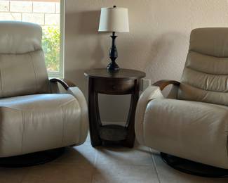 Barcalounger Swivel Recline Electric Leather Chairs, Powell End Table Oval