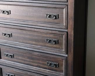 Steele Queen Bedroom Set: Paneled Bed Frame, Nightstand, Highboy Dresser