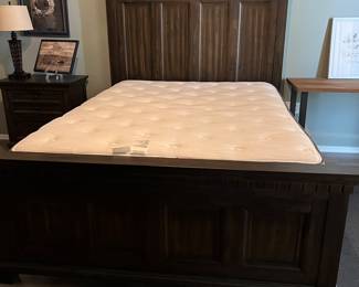 Steele Queen Bedroom Set: Paneled Bed Frame, Nightstand, Highboy Dresser, Table Lamp, Art